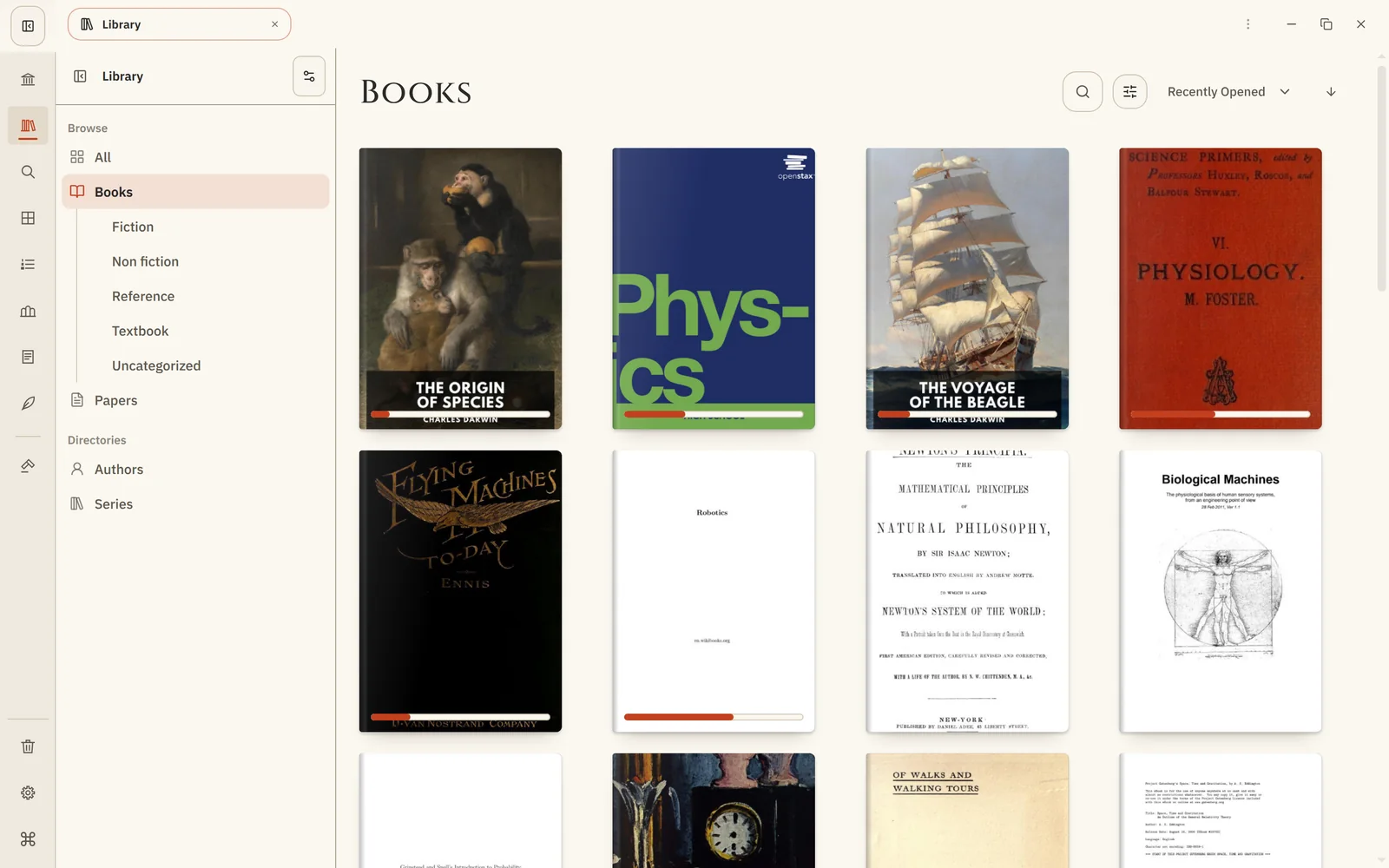 Xandria's Library, books with their covers, in the Stone theme.